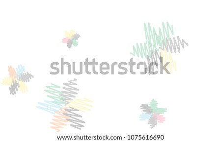 Many Embroidered Blue, Pink, Yellow and Violet Flowers of Different Size on White Background