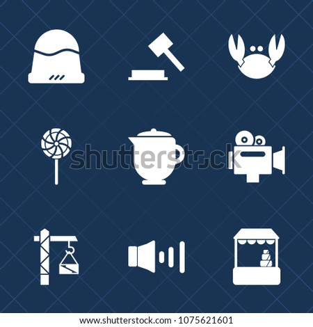Premium set with fill icons. Such as shop, object, shellfish, construction, fresh, market, sound, candy, teapot, headwear, grocery, store, seafood, camera, sweet, clothing, speaker, justice, hot, law