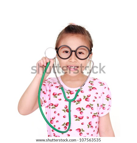 little girl with stethoscope isolated white background