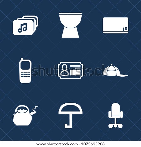 Premium set with fill icons. Such as stationary, identification, digital, space, communication, chair, phone, internet, school, concert, black, card, technology, kettle, hat, sound, file, format, id