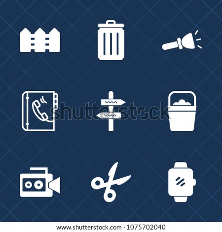 Premium set with fill icons. Such as internet, book, fence, trash, object, energy, gadget, equipment, business, screen, can, watch, wooden, direction, phone, cut, road, arrow, bucket, video, bin, film