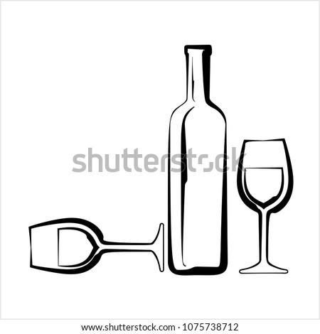 Bottle Of Wine And Glass Design Vector Art Illustration