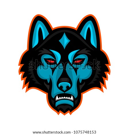 Mascot icon illustration of head of a gray wolf also known as the timber wolf or western wolf, viewed from front on isolated background in retro style.