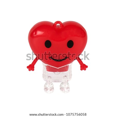 Heart red toy smile isolated on white background with clipping path.Concept screening and care for the heart or love valentine day.