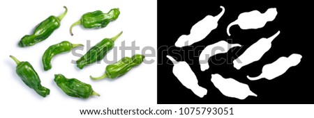 Stavros pickling peppers known as Greek, Tuscan pepperoncini or friggitelli. Top view, clipping paths Royalty-Free Stock Photo #1075793051