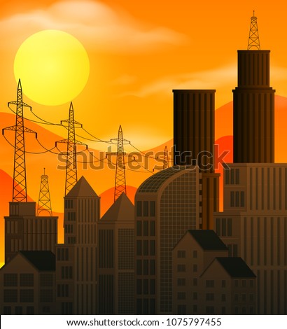 A Big City with Sunset  Scene illustration