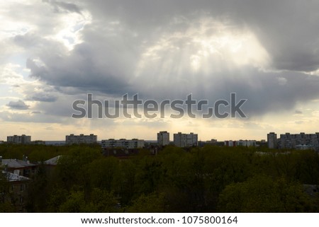 Sky above the city before the rain. View from above