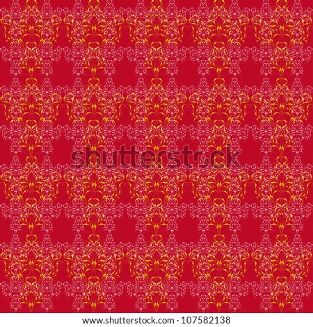 red abstract seamless texture with gold curling branches. Vector illustration