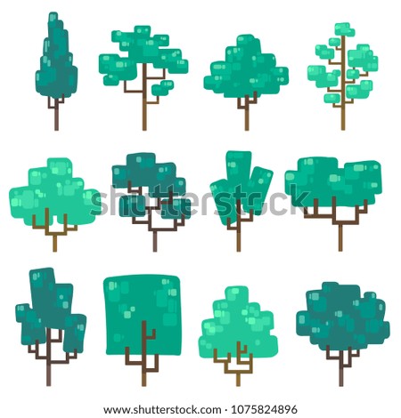 Set vector illustrations of tree in minimal design. ( Isolated  on background) Part 1