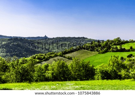 Bologna - hills around the city with San Luca Church on Background.
