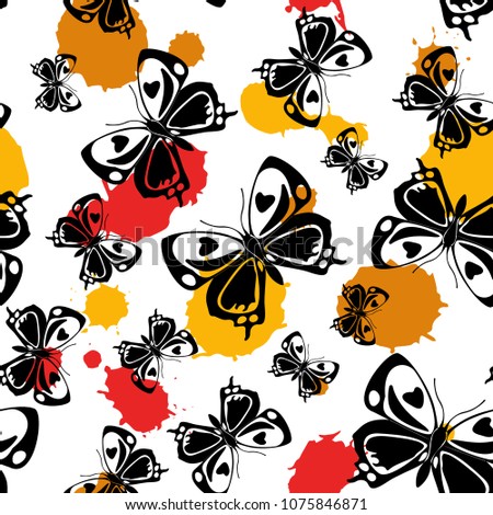 Contrast seamless butterfly cloth background with blotter on white. Wildlife butterfly linen theme vector. Repeating insect fabric backdrop for clothing fabric.