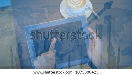 Digital composite of Hands using digital tablet with overlay