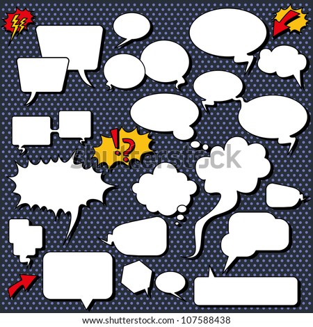 Comic speech bubbles. Illustrations of comic/cartoon style speech bubbles, shapes and icons.