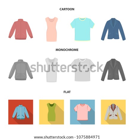 A mans jacket, a tunic, a T-shirt, a business suit. Clothes set collection icons in cartoon,flat,monochrome style vector symbol stock illustration web.