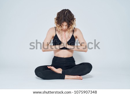 yoga, sports lady, gray background                              