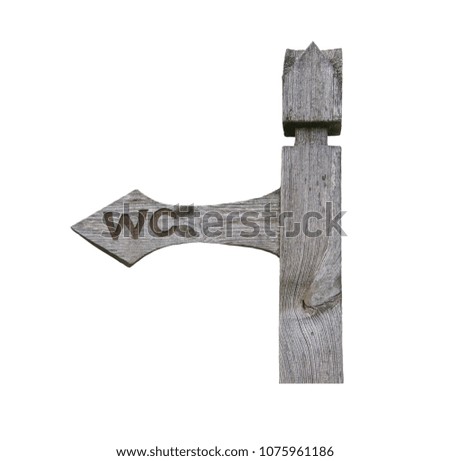 toilet sign on a gray wooden plate isolated on white background
