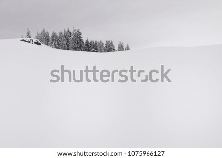 Winter snowy landscape with house in forest