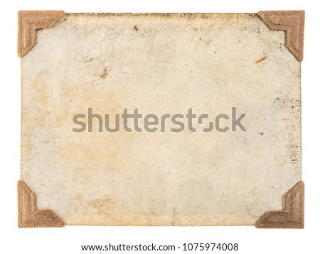 Old photo card with corners isolated on white background. Retro style photo frame