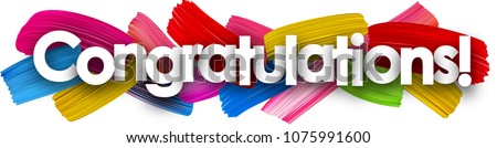 Congratulations banner with colorful watercolor brush strokes. Vector paper illustration. Royalty-Free Stock Photo #1075991600