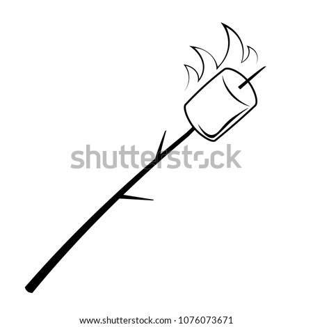 Roasted marshmallow on stick. Camping clipart isolated on white background