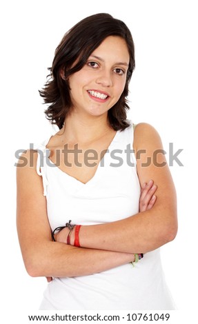 casual woman face smiling portrait isolated over a white background