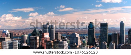Panoramic view of the city of Montreal with sunset light
