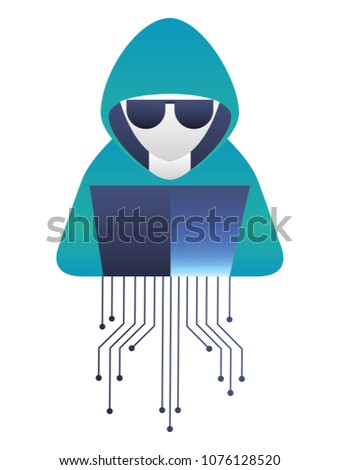 hacker with laptop character and circuit electric