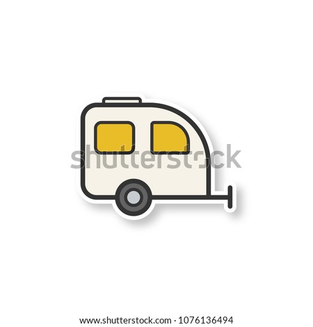 Camping trailer patch. Color sticker. Vector isolated illustration