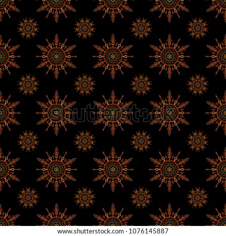 Orange and brown seamless background flower ornament pattern. Abstract arabesque background for greeting card, presentation or wedding invitations. Traditional vector gothic damask background.