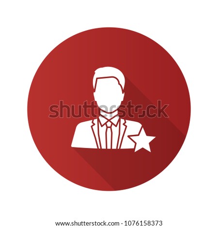 Actor or TV presenter flat design long shadow glyph icon. Movie star. Vector silhouette illustration