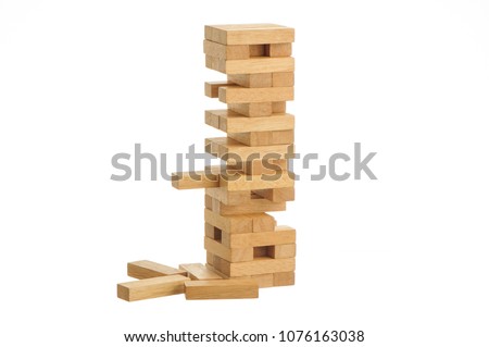 Wood blocks stack game with copyspace Royalty-Free Stock Photo #1076163038