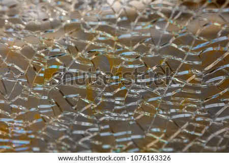 Broken tempered glass close up , background of glass was smashed