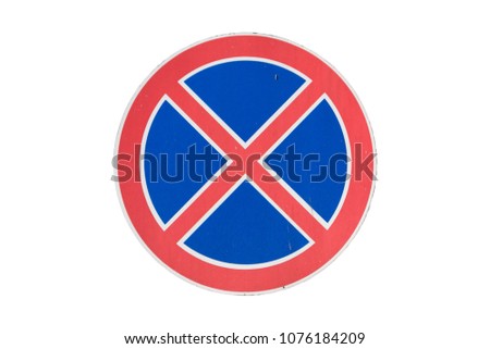 Road sign 'No stopping' isolated on white.