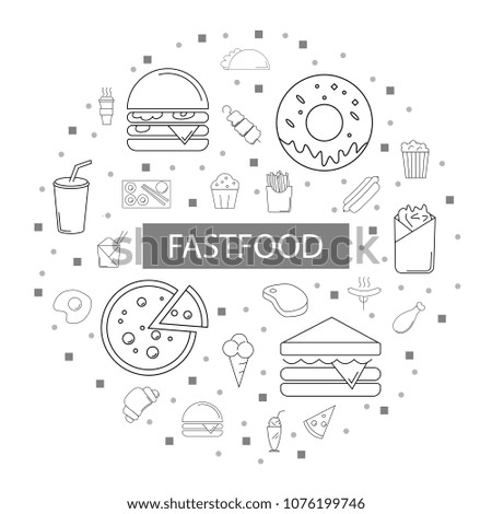 Fast food background from line icon. Linear vector pattern