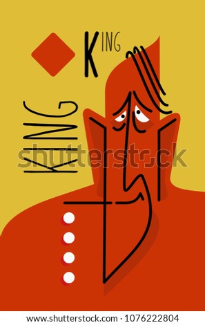 king of diamonds. Stylized Vector Vintage style playing card with graphic character man 