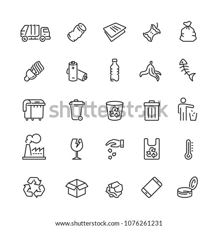 Garbage related icons: thin vector icon set, black and white kit Royalty-Free Stock Photo #1076261231