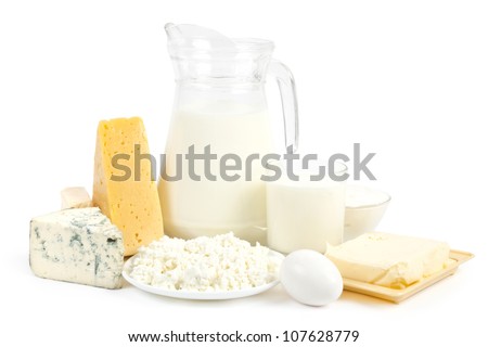 Dairy products isolated on white background Royalty-Free Stock Photo #107628779