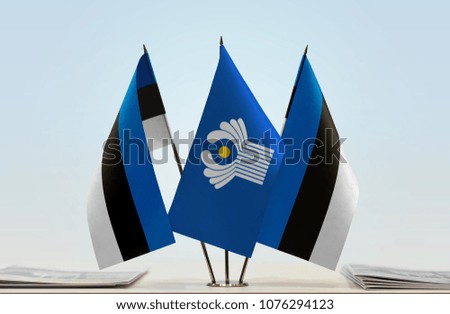 Two flags of Estonia and CIS flag between