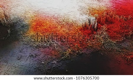 Abstract colorful background of 3d pixels. Topography from cubic forms symbolizing a large amount of information. The concept of an information-rich world. Rendering polygonal shape.