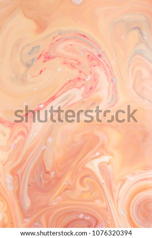 Multicolored abstract background on liquid, multicolored pattern with red paint divorces, blank for designer, bright texture on white background, minimalism, art