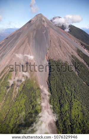Aerial view of Fuego and Acatenango Volcanoes located in Guatemala
