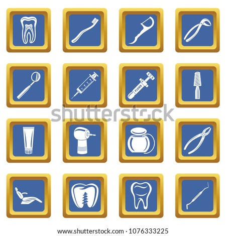 Dentist stomatologist icons set vector blue square isolated on white background 