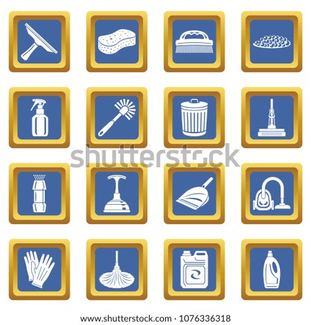 Cleaning icons set vector blue square isolated on white background 
