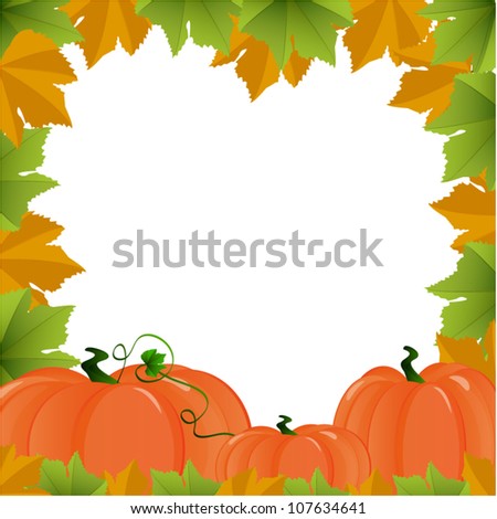 Frame with autumn leafs and pumpkin