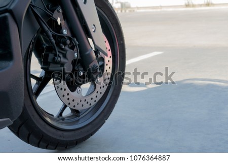 caliper and abs disk brake of motorcycle with copy space