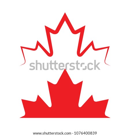 Two Canadian maple leaves in vector format. One version is solid and the top version is made out of a sharp outline. Royalty-Free Stock Photo #1076400839