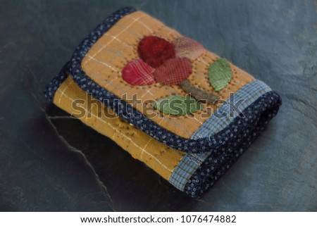 Quilting product. Key ring home pattern of quilt. Homemade Japanese quilt. Japanese handcraft. Signed property release. Selective focus and toned image. Design idea concept.