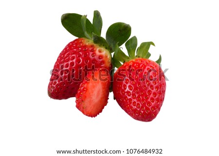 Perfectly retouched fresh strawberries fruit with sliced half. The sweet, slightly tart berries, incorporating this superstar food into your daily diet delivers multiple health benefits.