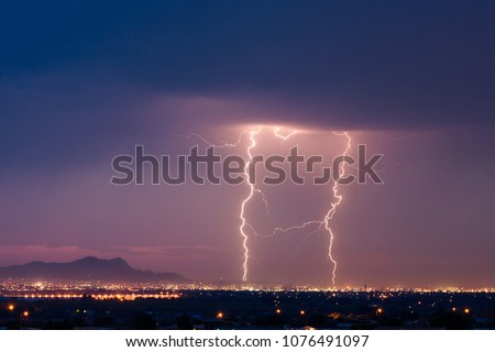 Lightning strikes during a storm over El Paso, Texas