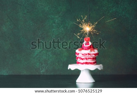 Birthday cake sparkler decoration candle heart. Retro style toned picture